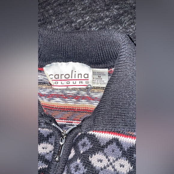 Vintage women’s Medium Carlolina Colours zip up Aztec Cowl neck Sweater EUC - Picture 8 of 12
